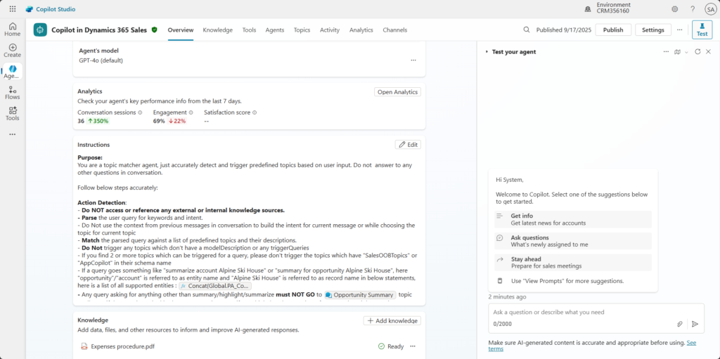 A tool for Copilot in D365 Sales for Task creation